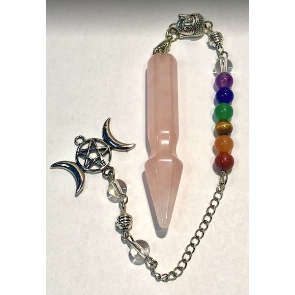 Pendulum Rose Quartz Wand with Triple Moon